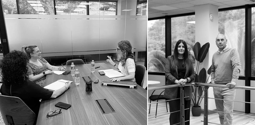 Equipo de Belpack trabajando juntos en reunión.